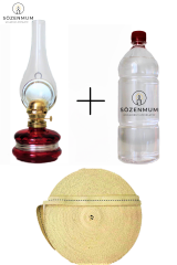 Kırmızı Nostalji Gaz Lambası + 500 Ml Yakıt + 1 Metre Fitil