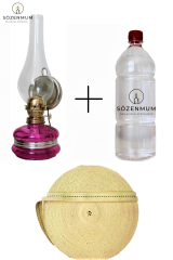 Pembe Nostalji Gaz Lambası + 500 Ml Yakıt + 1 Metre Fitil